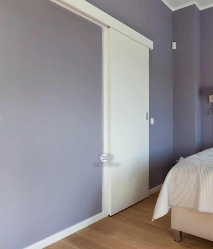 WALL-MOUNTED GLASS DOOR - WHITE RAL 9003 - TUNNEL DOOR FRAME - 80MM STRAPS